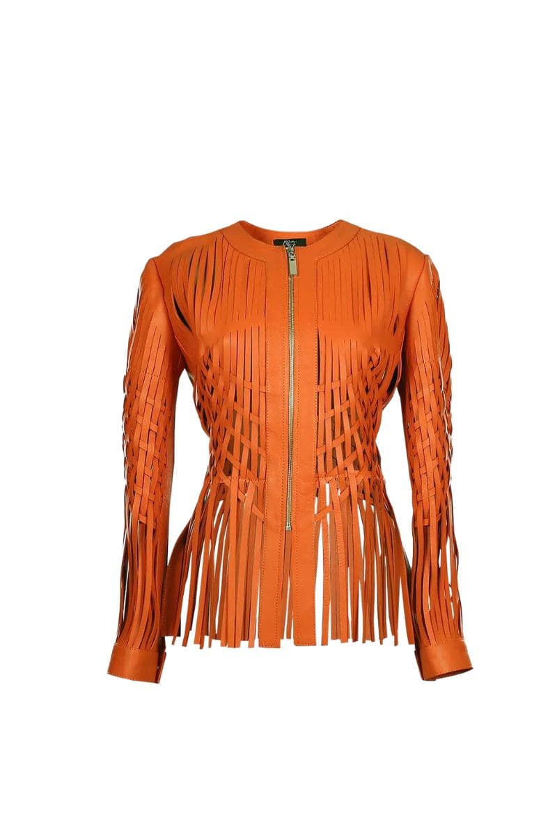 ATTALEA ORANGE LEATHER JACKET | Double A | CULT MIA