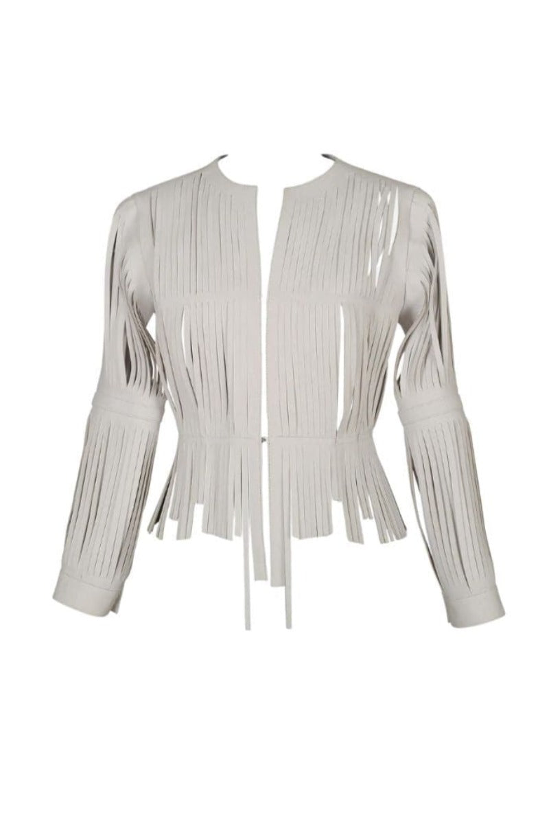 Double A Ayla white leather jacket for women, featuring a sleek design and smooth leather texture.