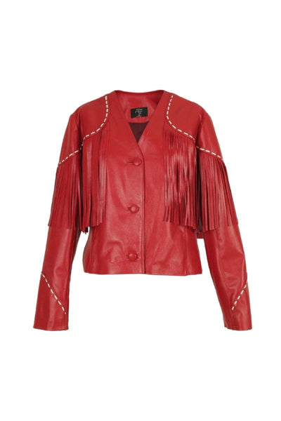 DALIDA RED FRINGED LEATHER JACKET | CULT MIA | Double A