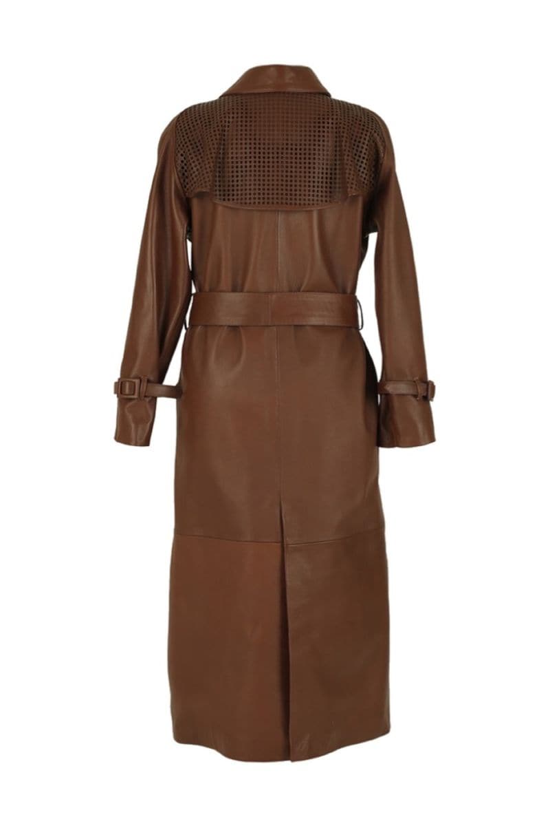EBONY CAMEL LONG LEATHER COAT | Double A | CULT MIA