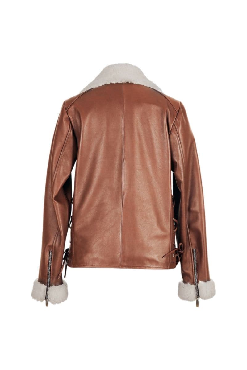 GAIA SHEARLING CAMEL LEATHER JACKET | Double A | CULT MIA