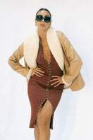 Double A HAYDRA shearling beige leather jacket for women, featuring soft textured beige leather and cozy shearling details.