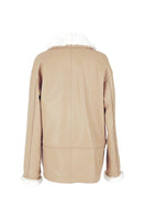 Double A Haydra shearling beige leather jacket, stylish and cozy, shown in a close-up view highlighting the soft shearling interior.