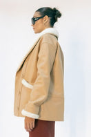 Double A Haydra shearling beige leather jacket, cozy and stylish, featuring soft shearling lining and classic leather design.
