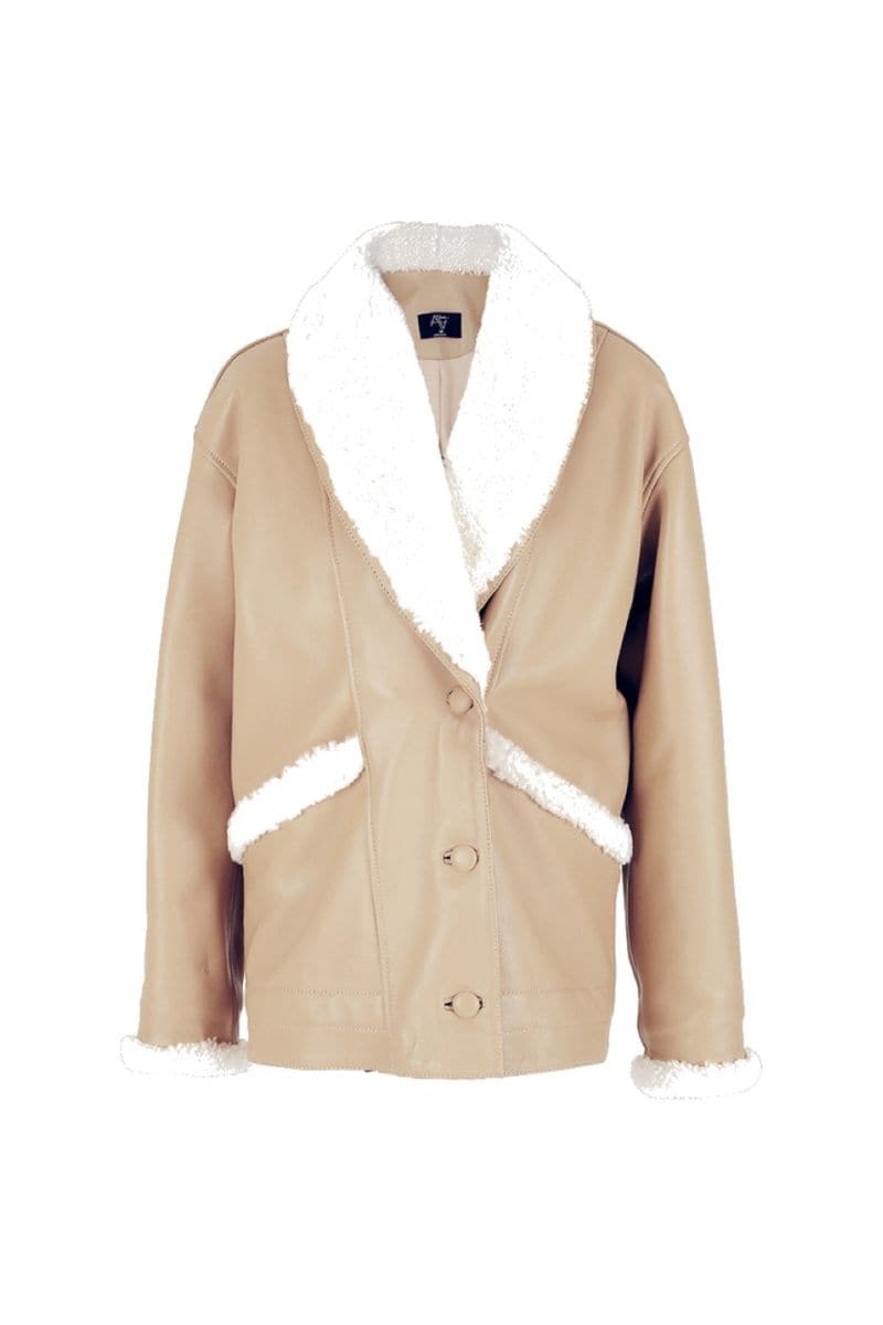 Double A Haydra shearling beige leather jacket, shown in nude beige, featuring a stylish and cozy design for jackets.