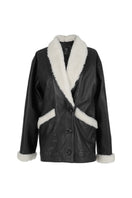 Black leather shearling jacket by Double A, HAYDRA model, featuring a stylish and warm design with shearling lining and classic fit.