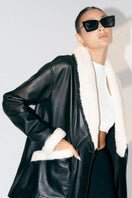 Double A Haydra shearling black leather jacket for women, shown in black, featuring soft shearling lining and sleek design.