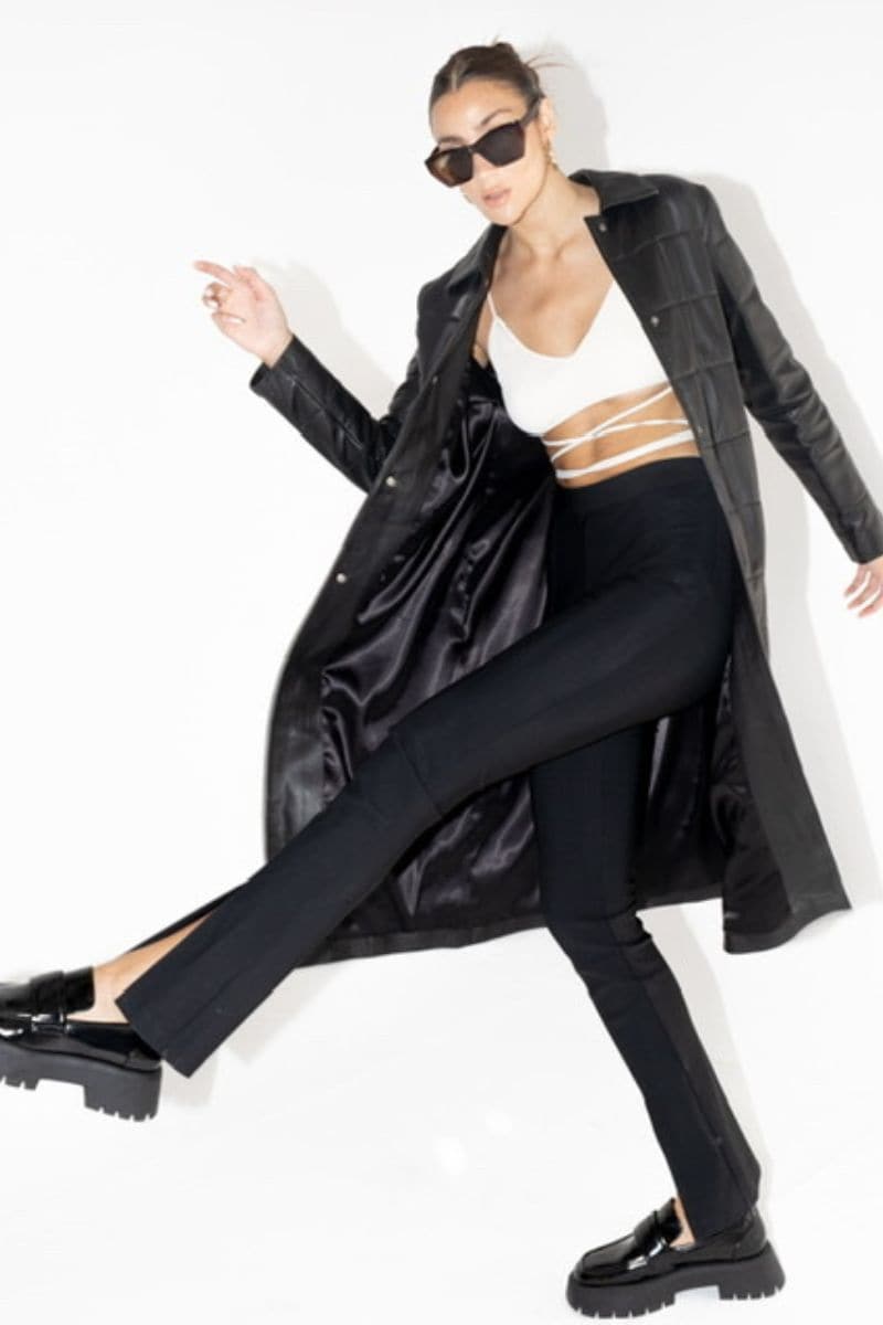 MAPLE LONG BLACK LEATHER COAT | Double A | CULT MIA