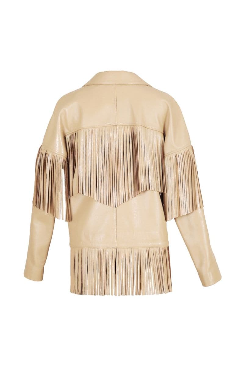 PYRUS NUDE FRINGED LEATHER JACKET | Double A | CULT MIA