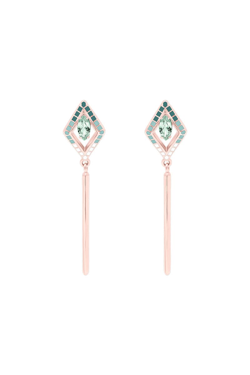 EDXÚ KORA plated drop earrings in rose gold with blue accents, featuring a delicate, elegant design.