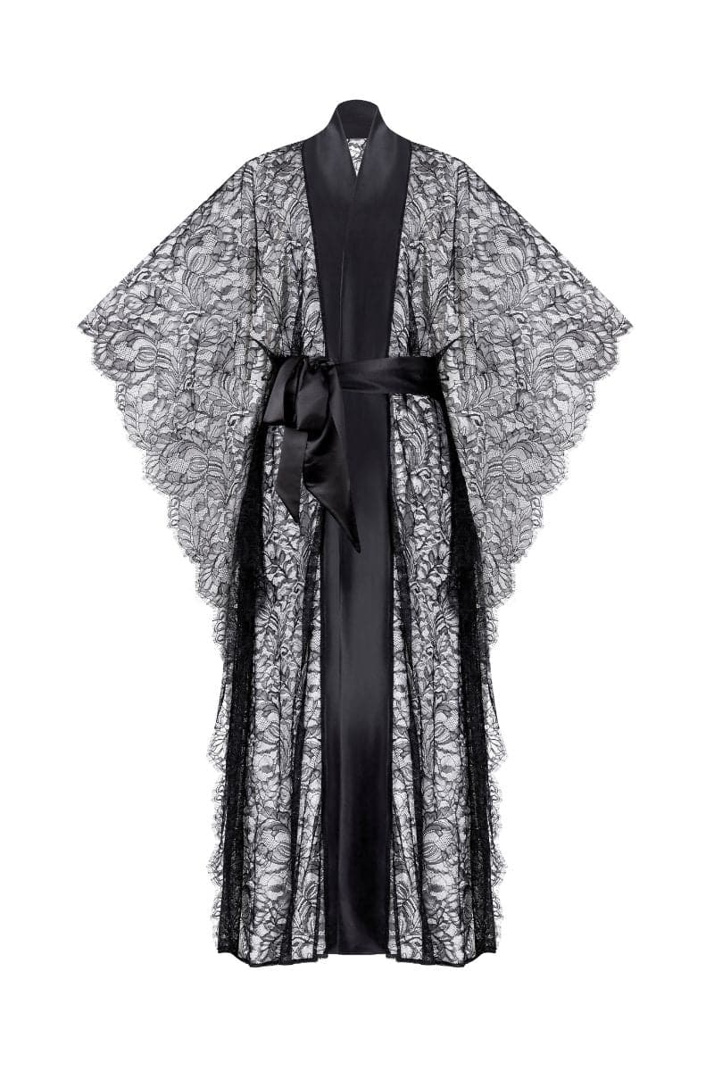 BLACK KIHARU LONG SATIN ROBE | CULT MIA | Entos BLACK KIHARU LONG SATIN ROBE | CULT MIA | Entos