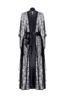 Black Kiharu long satin robe pajamas by Entos, featuring smooth satin fabric and a relaxed fit, shown in a black color.
