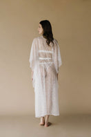 White Kiharu long satin pajamas robe by Entos, soft silky fabric, full-length design, lightweight and elegant for comfortable loungewear.