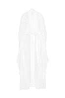 White Kiharu long satin robe from Entos, lightweight pajamas with smooth satin fabric, shown in a relaxed fit.