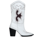 White Cult Mia X Gvasalia embroidered leather boots, stylish footwear with detailed embroidery and sleek design.