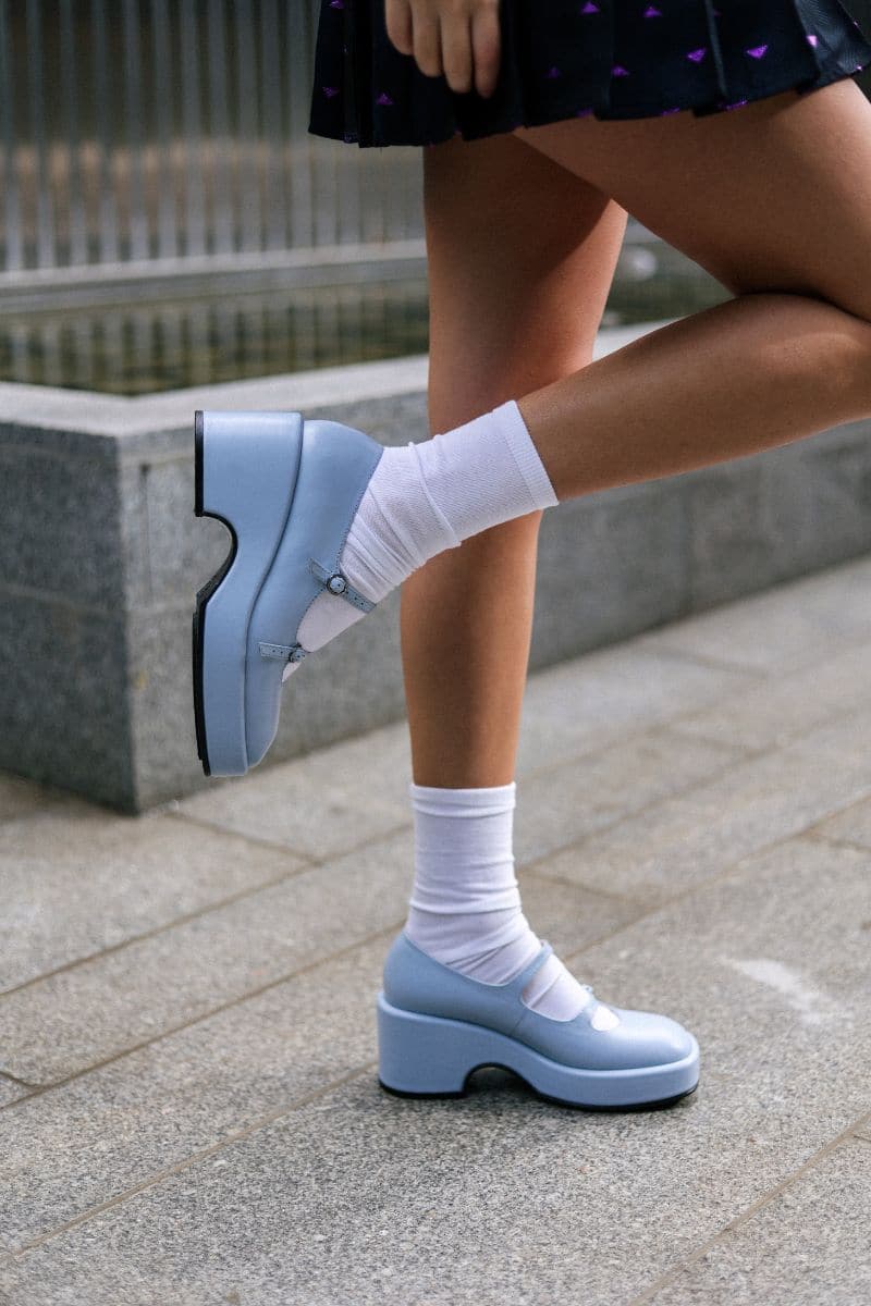 MARY JANE BLUE LEATHER PLATFORM SHOES | Gvasalia | CULT MIA
