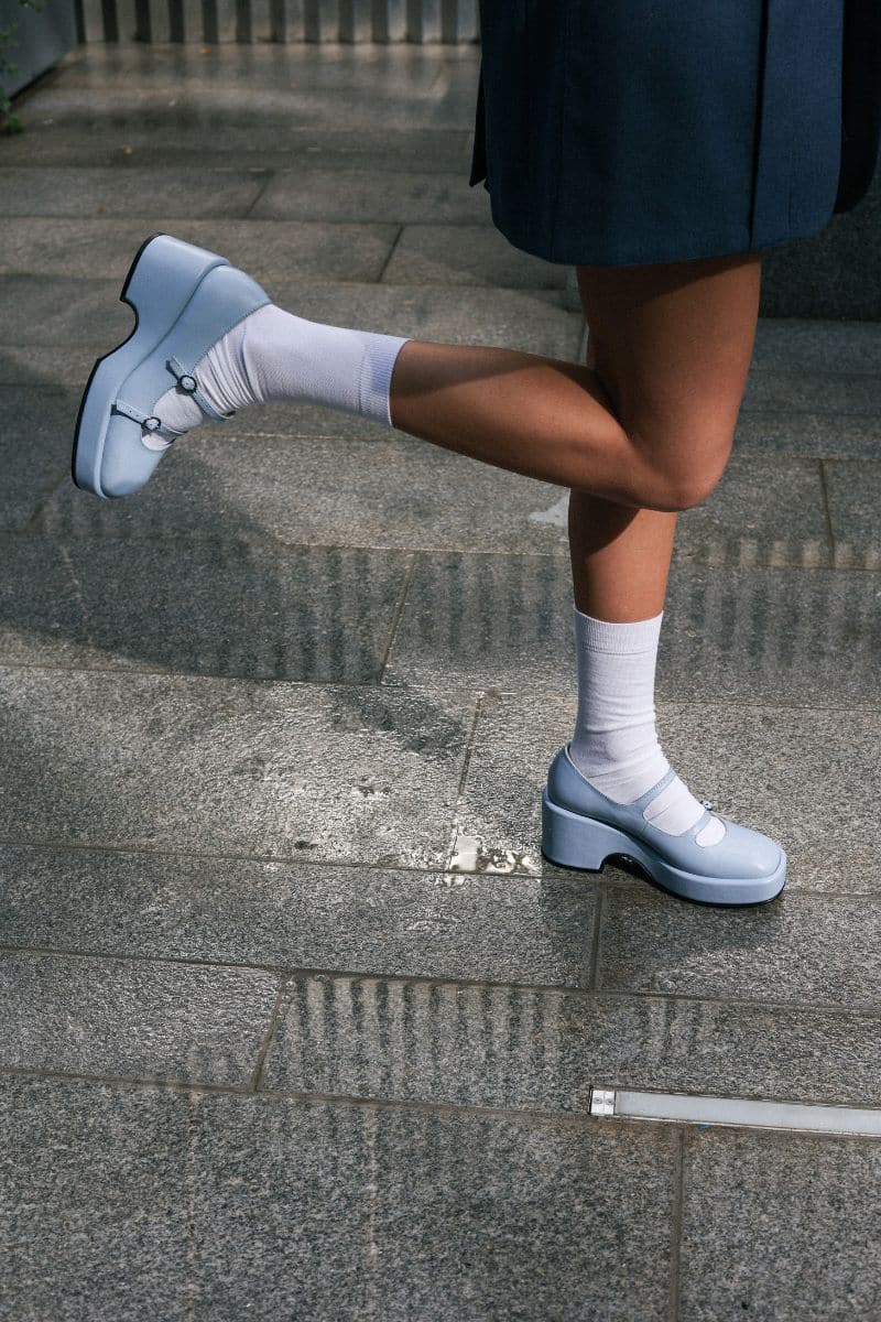 MARY JANE BLUE LEATHER PLATFORM SHOES | Gvasalia | CULT MIA