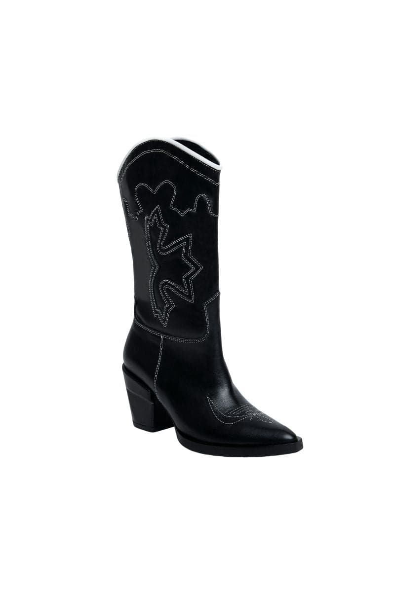 MID-CALF BLACK LEATHER COWBOY BOOTS | Gvasalia | CULT MIA