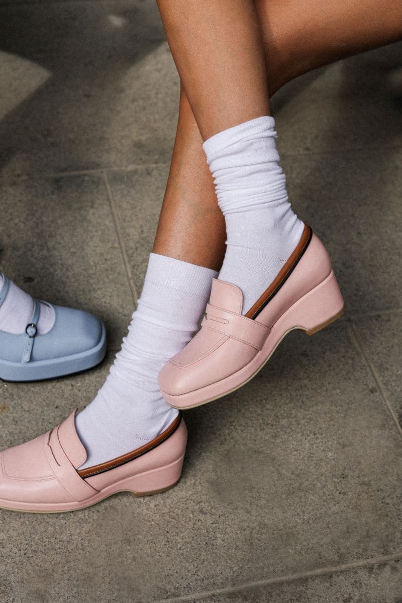 Gvasalia Penny pink leather loafers, stylish flats for women, featuring a sleek design and vibrant pink color.