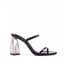 Black patent Fiorellini glass block heels sandals by House of Atana with chunky heel and sleek design.