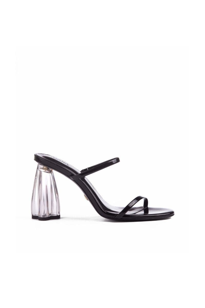 FIORELLINI GLASS BLACK PATENT BLOCK HEELS | House of Atana | CULT MIA