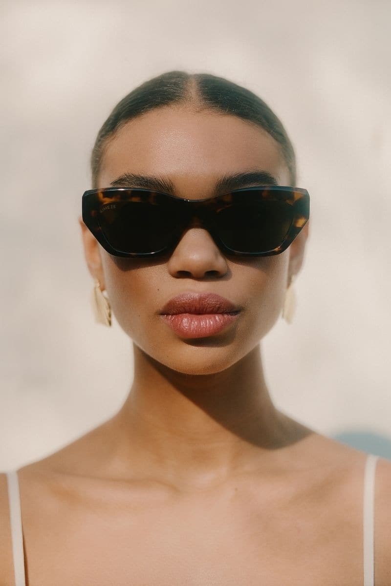 Kimeze Shell Concept 3 CatEye sunglasses with stylish black frames and tinted lenses, showcasing a fashionable eyewear design.