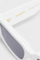 White Concept 2 square cateye sunglasses by Kimeze with bold frames and stylish design, shown on a plain background.