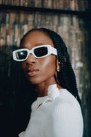 White Kimeze Concept 2 square cateye sunglasses with bold frame and stylish design, shown on a plain background.
