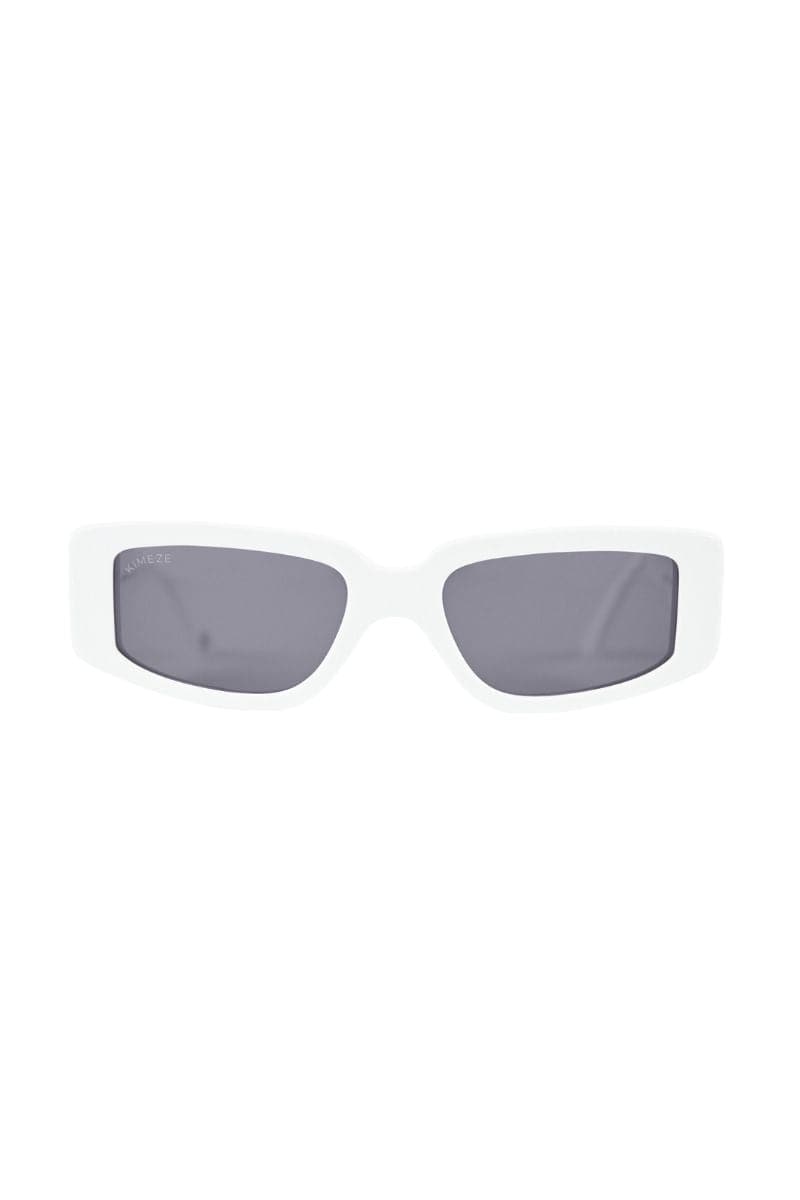 White Kimeze Concept 2 square cateye sunglasses with bold frames and stylish design, shown from the front.