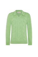 La Granni mint green knitted cables sweater, cozy sweater with a textured cable knit pattern, perfect for casual wear.