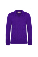 Purple knitted sweater from La Granni featuring cable knit design, soft texture, and a cozy fit.