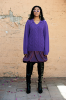Purple knitted cables sweater by La Granni, featuring a cozy, textured design in a slim fit style.