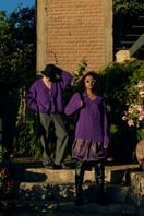 La Granni purple knitted cardigan with long sleeves and button front, casual stylish knitwear for women.