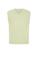 La Sierra knitted pistachio vest by La Granni, featuring a cozy knitwear design in soft pistachio color, size XS.