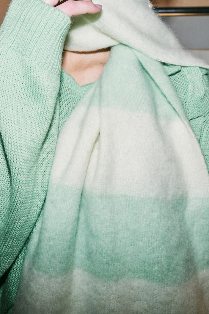Knitted pistachio and mint scarf from La Granni, soft and cozy scarves and shawls, one size.