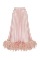 Baby pink cotton maxi skirt with feather trim from Lalo, featuring a flowing design and soft fabric for stylish comfort.