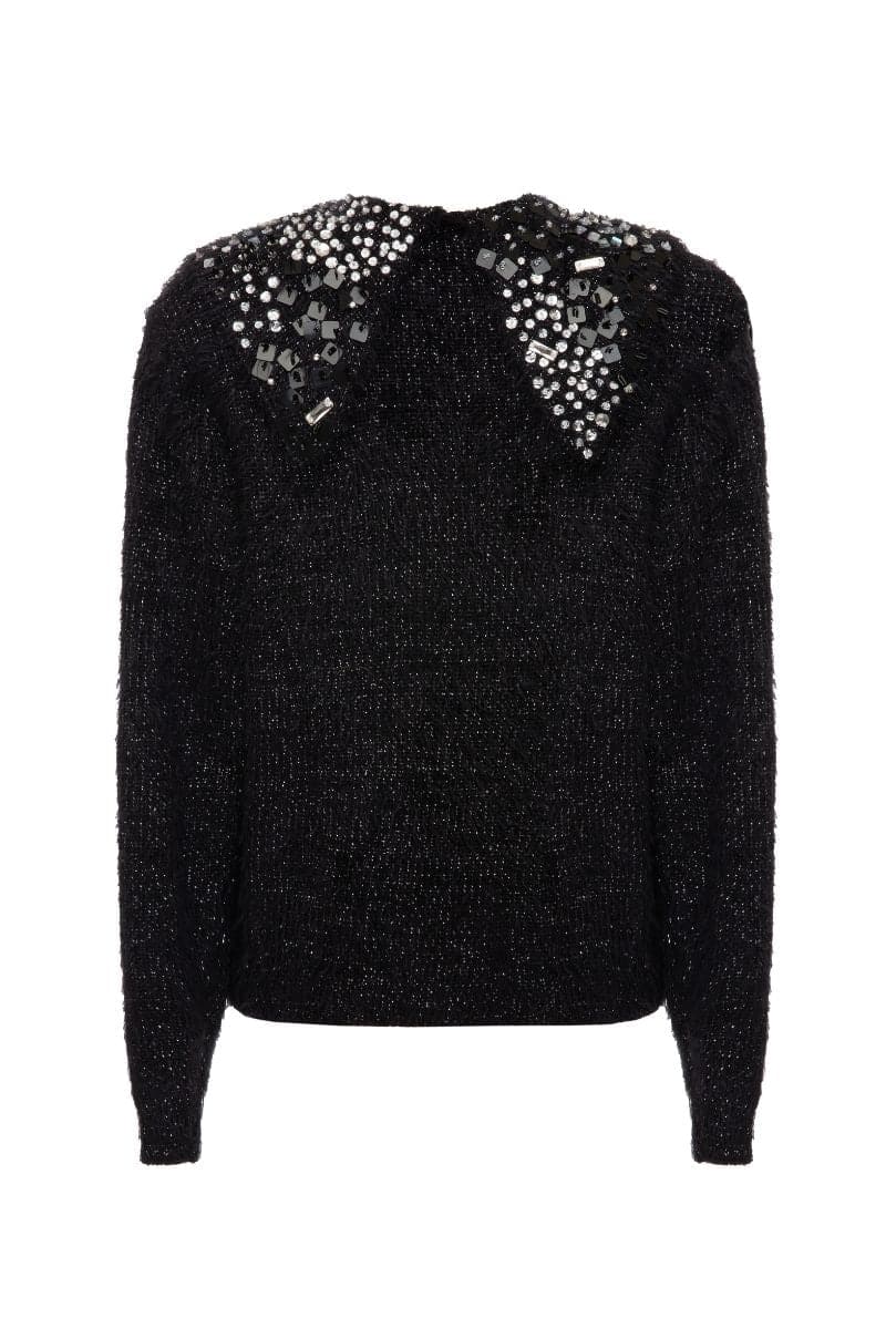 BLACK WOOL-BLEND SWEATER WITH COLLAR DETAILING | Lalo | CULT MIA
