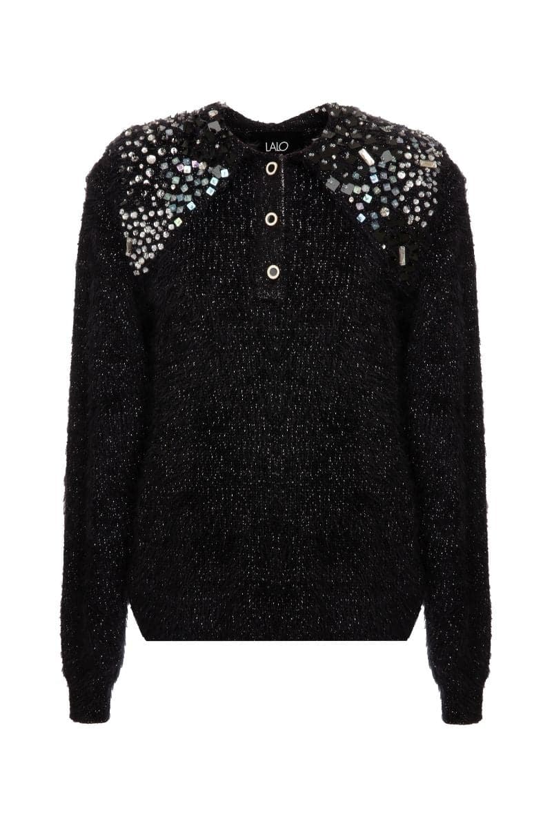 BLACK WOOL-BLEND SWEATER WITH COLLAR DETAILING | Lalo | CULT MIA