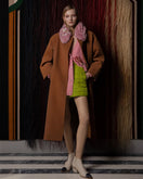 Lalo brown belted wool coat with neck fleece, XS, featuring a classic design and warm, cozy fabric for cold weather.