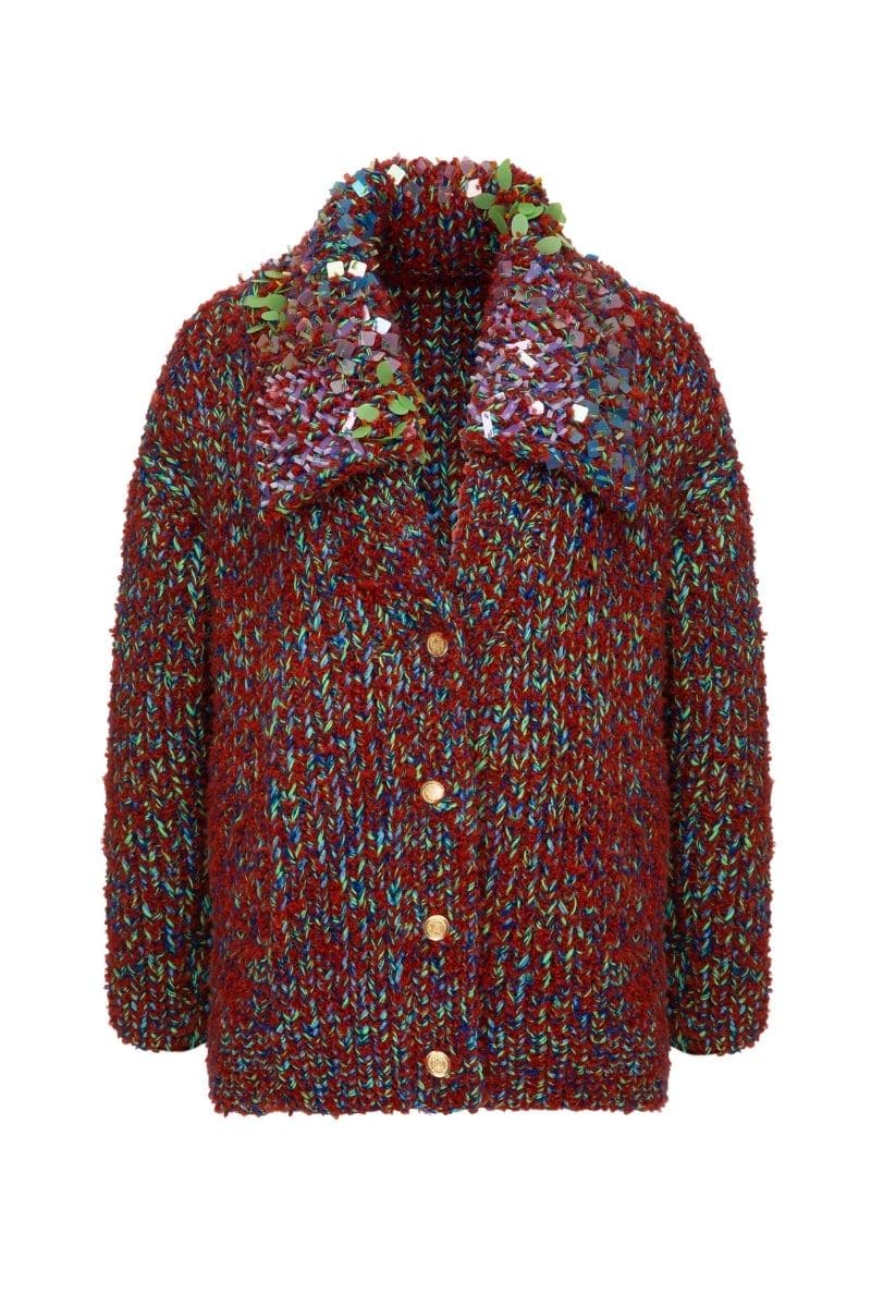 Lalo brown wool-blend cardigan with collar detailing, shown on a model, featuring a cozy and stylish design for casual wear.