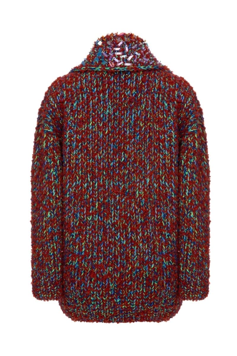 Brown wool-blend cardigan with collar detailing from Lalo, featuring a cozy fit and stylish design.