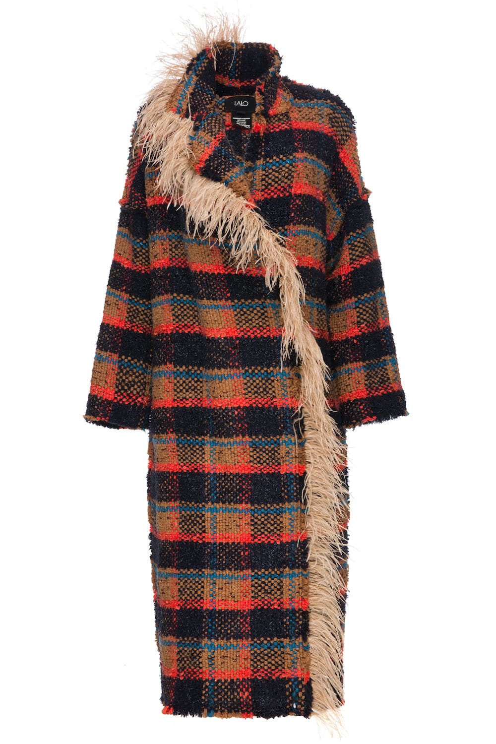 Lalo checked oversized wool and mohair-blend coat in neutral tones, featuring a relaxed fit and classic pattern.