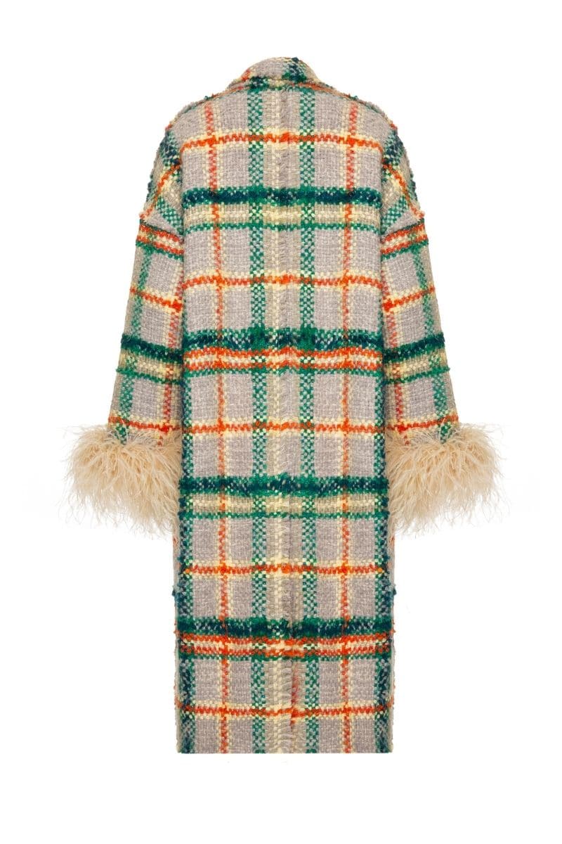 CHECKERED BEIGE WOOL AND MOHAIR-BLEND COAT | Lalo | CULT MIA