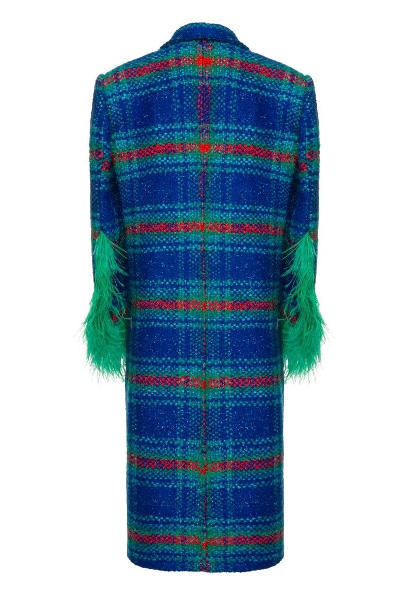 CHECKERED BLUE WOOL AND MOHAIR-BLEND COAT | Lalo | CULT MIA