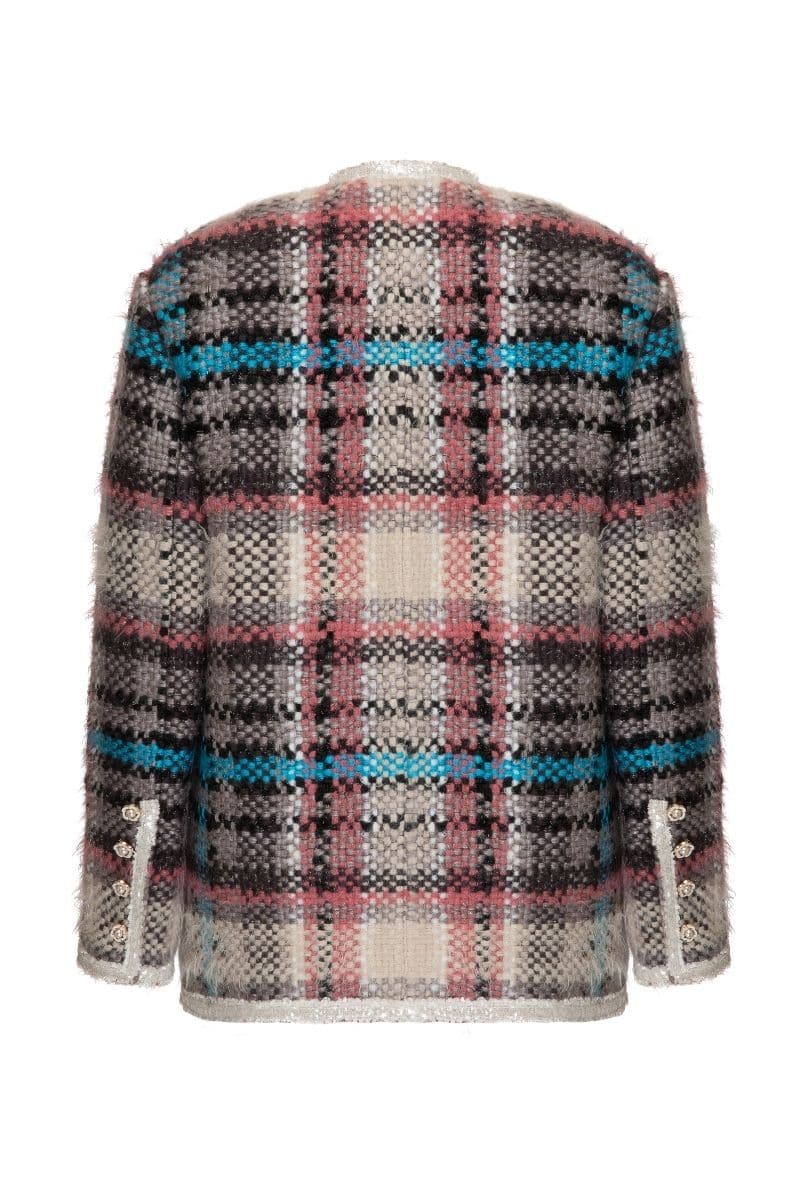 CHECKERED PINK AND BLUE WOOL-BLEND JACKET | Lalo | CULT MIA