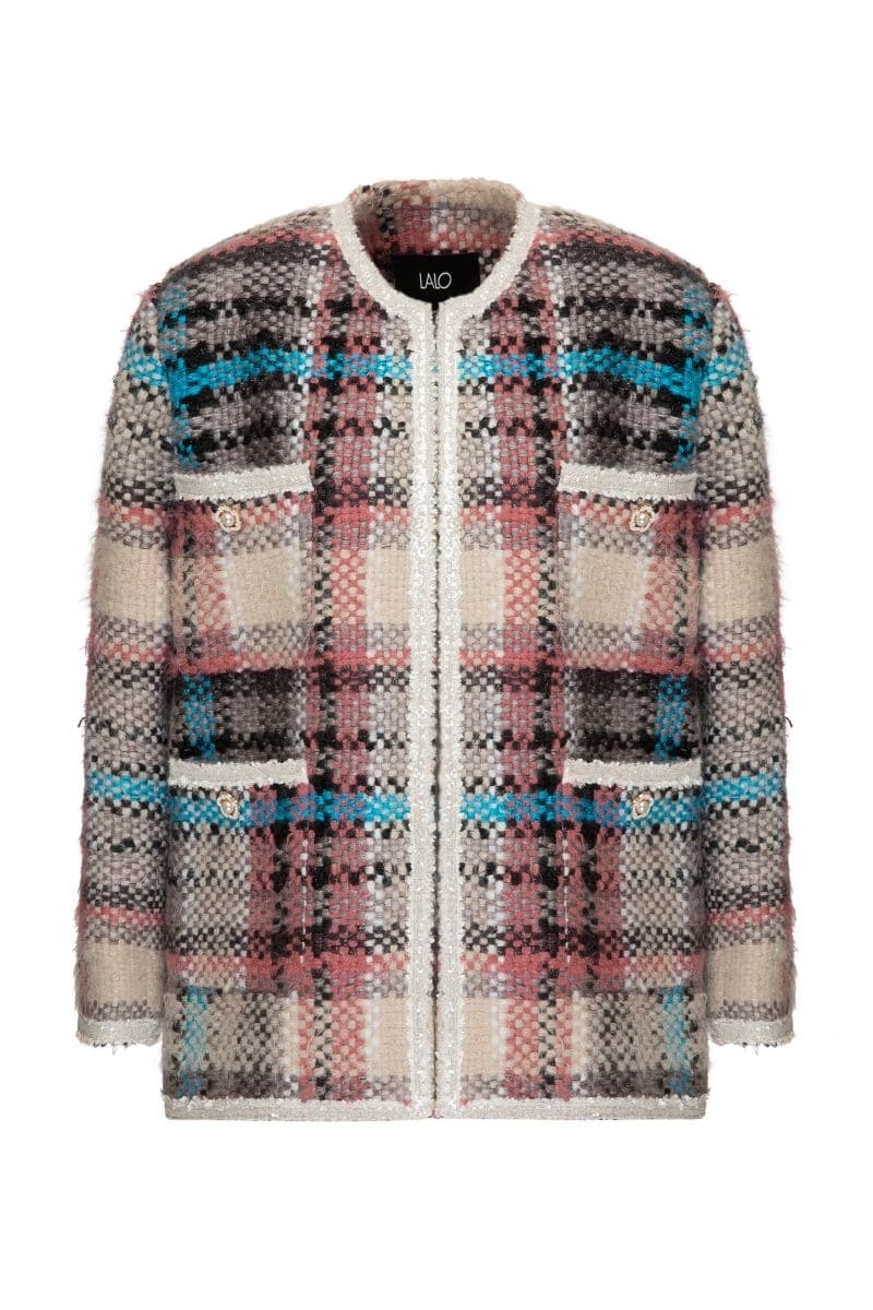 CHECKERED PINK AND BLUE WOOL-BLEND JACKET | Lalo | CULT MIA