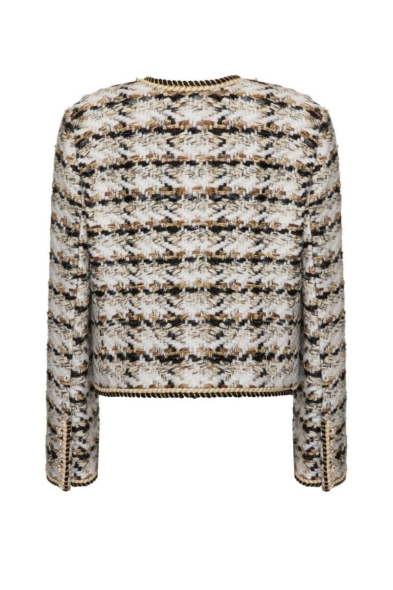 CHECKERED WHITE WOOL-BLEND CROPPED JACKET | Lalo | CULT MIA