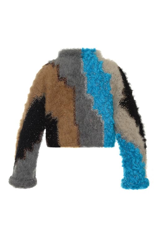 Lalo cropped wool sweater in soft knit fabric, featuring a fitted design and ribbed cuffs, shown in XS size.