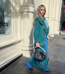 Teal Cult Mia X Lalo pearl-embroidered mohair coat with intricate embroidery, cozy and stylish outerwear for cold weather.