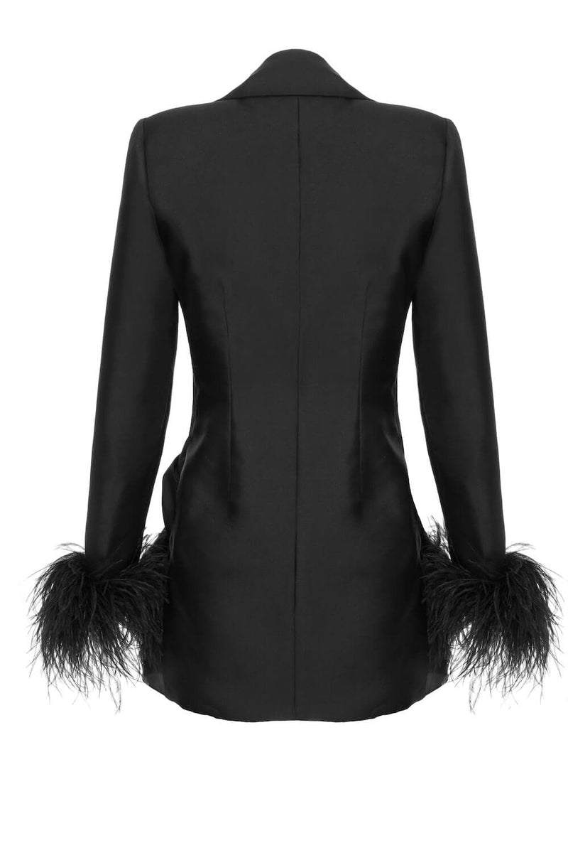 FEATHER-TRIMMED SILK-BLEND MINI DRESS | Lalo Cardigans | CULT MIA